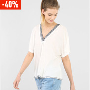 T-shirt col V tissé