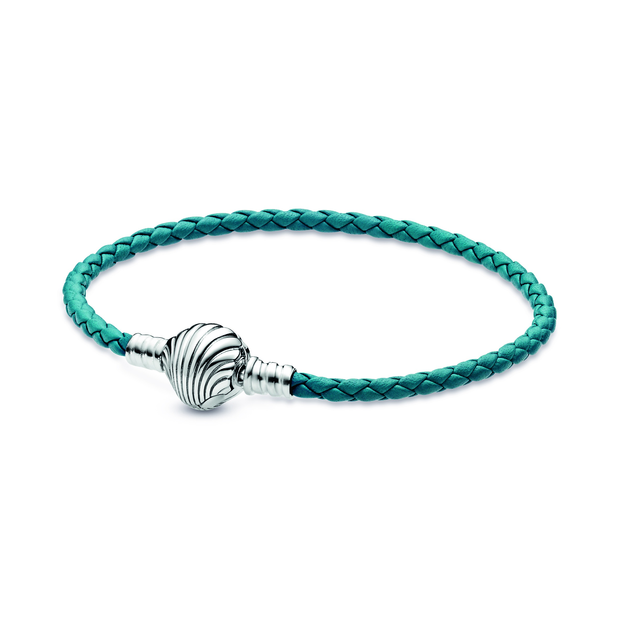 Bracelet en Cuir Tressé Turquoise Fermoir Coquillage Pandora Moments